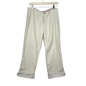 Horny‎ Toad Pants Women 8 Cropped Linen Wide Leg Button Fly Beige